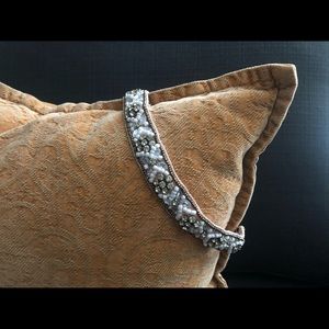 Beaded Headband w Floral Design and Rhinestones